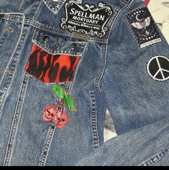 SOLD!!Chilling Adventures of a Hell Witch Calvin Klein y2k patch jean jacket - Picture 5 of 16